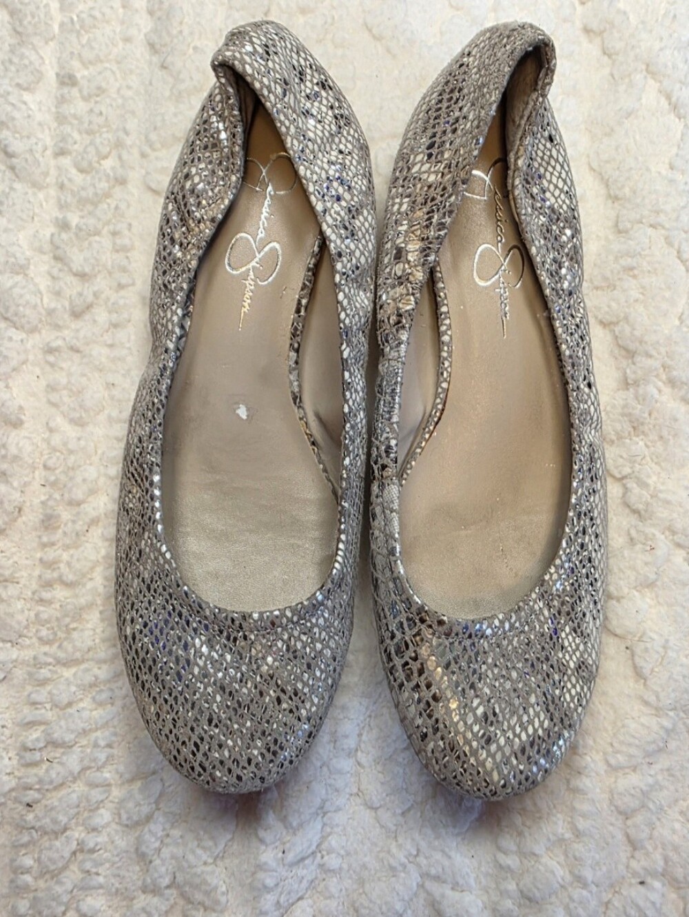 Jessica Simpson Silver Metallic Snakeskin Ballet Flats Size 8.5